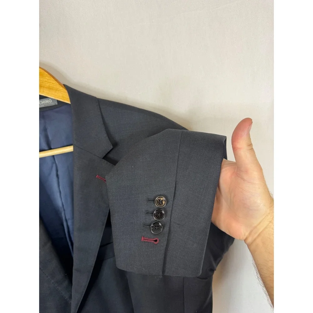 Indochino Mens 44 Charcoal Gray  Wool 2-Button Suit Jacket Blazer Ticket Pocket